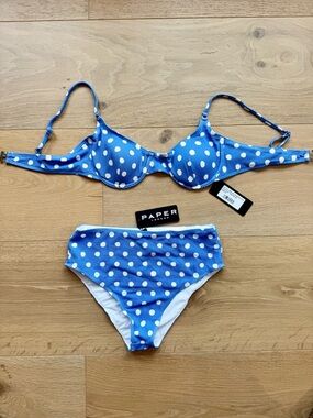 NWT Paper London Blue Polka Dot Bikini